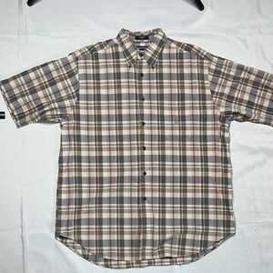 Nautica Beige and Brown Plaid Button Down Shirt